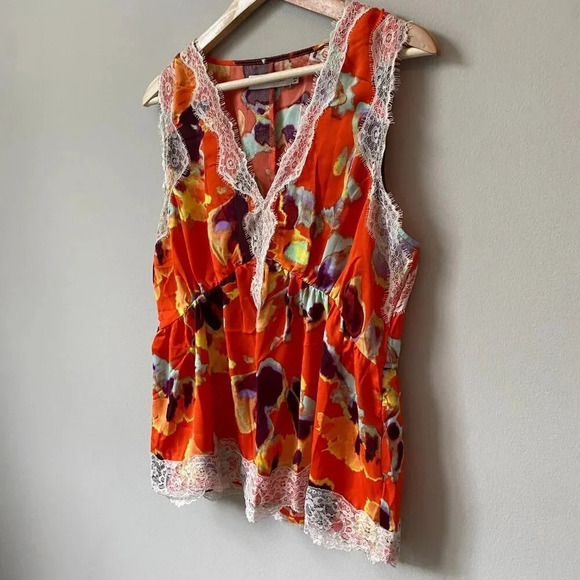 NWOT Rebecca Minkoff Women's Medium Sleeveless Floral Lace Trim Tank Top Orange - Picture 7 of 16